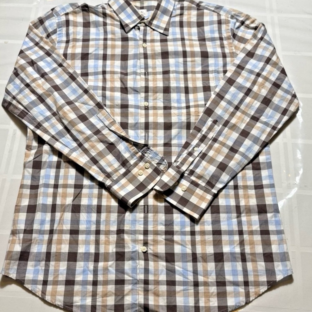 Peter Millar 100% Cotton Casual Plaid Shirt - Brown, Blue, White